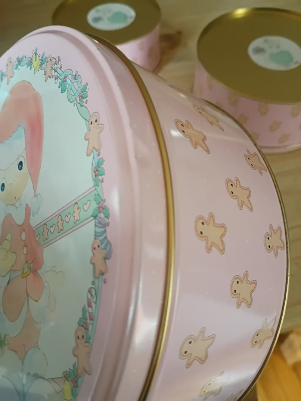 Precious Moments Pink Holiday Round Storage Tins Set of 3